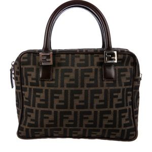 Fendi Zucca Leather Trimmed Handle Bag -Authentic